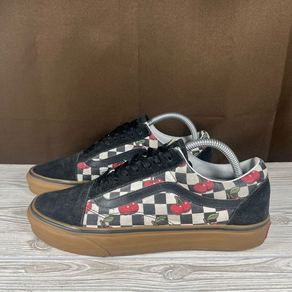 Vans Old-Skool Womens Sneaker Black White Cherry Checkered Shoe Womens 10 - Picture 3 of 10